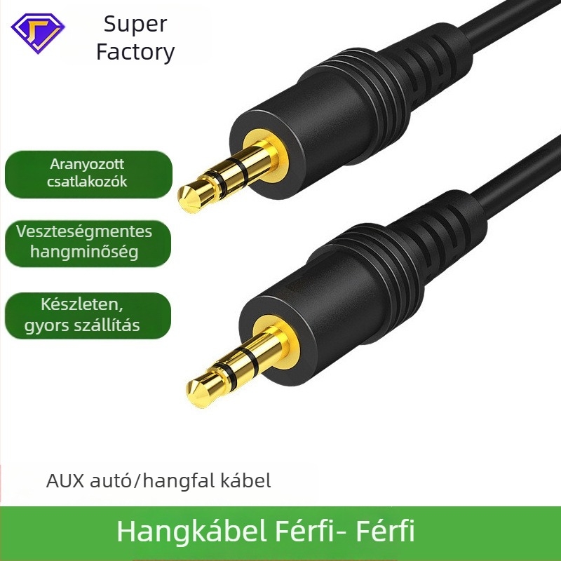 3,5mm férfi–férfi audio kábel autó- és multimédiás eszközökhöz, aranyozott csatlakozók, CCS-vezető; kompatibil autóhangfallal, mobiltelefonral, TV-vel, számítógéppel, tablettával, MP3-lejátszóval