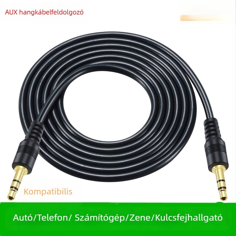 Autó AV hangkábel 3.5mm férfi-férfi, aranyozott, optikai vezeték, MP3-kompatibilis