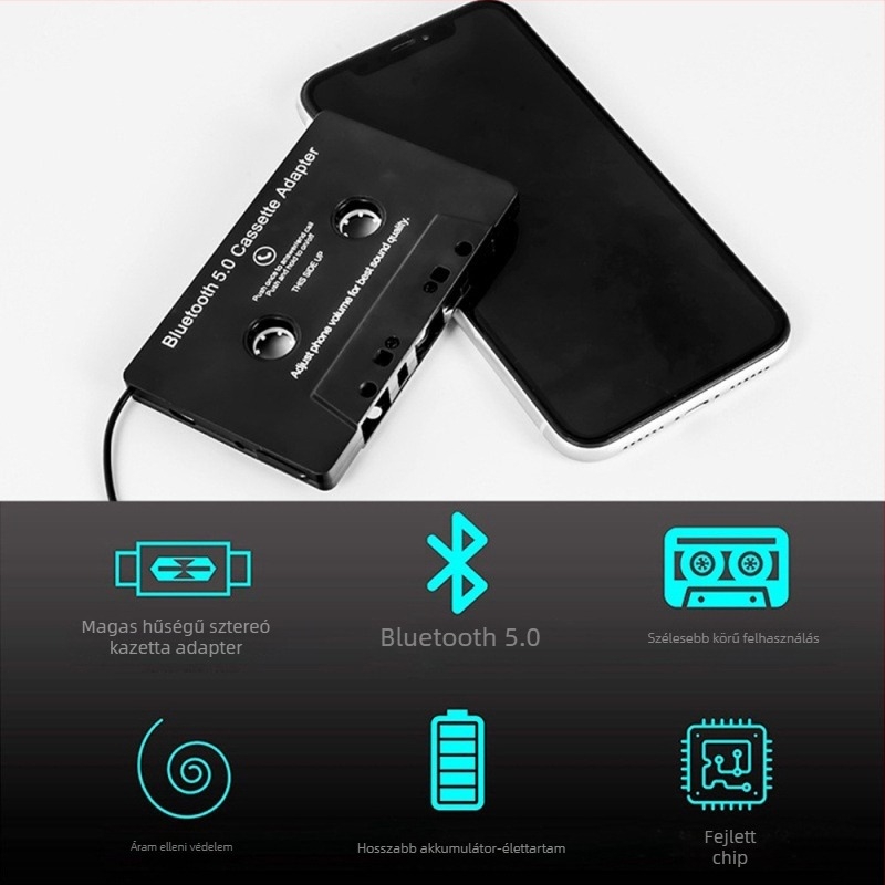 Bluetooth autó kazettás adapter MP3 lejátszó, USB, 512MB tárhely, 5V tápegység, 1 óra lejátszás