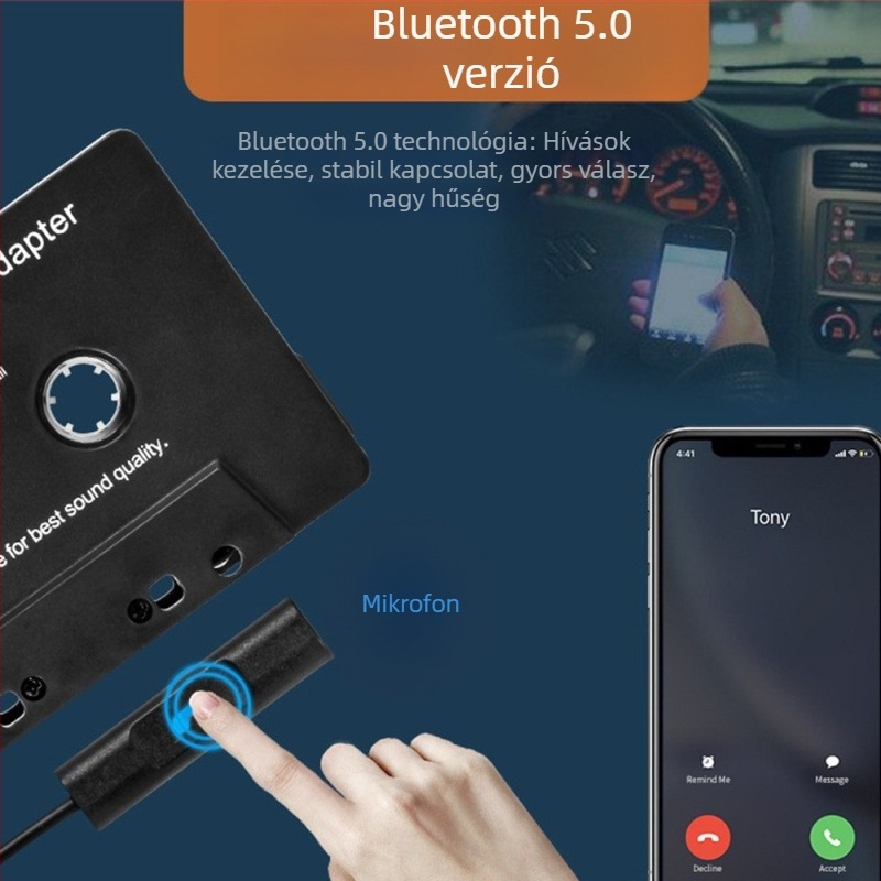 Bluetooth autó kazettás adapter MP3 lejátszó, USB, 512MB tárhely, 5V tápegység, 1 óra lejátszás
