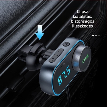 Autó Bluetooth FM átjátszó adó QC3.0 és PD gyors töltéssel, modell T78, bemenet 12–24 V, USB interfész, FM továbbítás, 1,3 hüvelykes monokróm kijelző