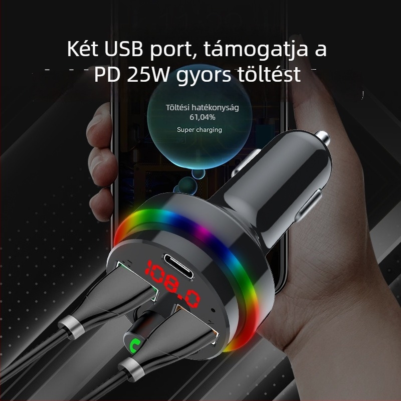 Autó Bluetooth MP3 lejátszó töltővel, támogatja a memóriakártyát és USB-t, modell Pdf16, FM rádió