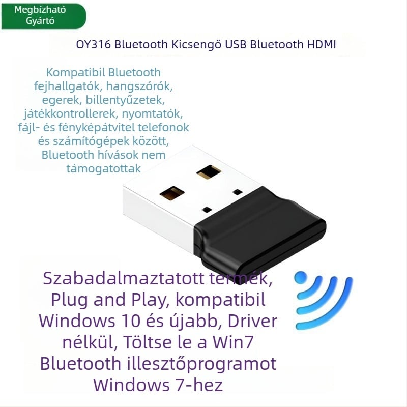 Bluetooth USB adapter asztali számítógépekhez – driverek nélkül, Plug-and-Play, audio vevő‑átvivő (Bluetooth 6.0, USB interfész, Plug-and-Play, külső tápegység nélkül, 10 m hatótáv)