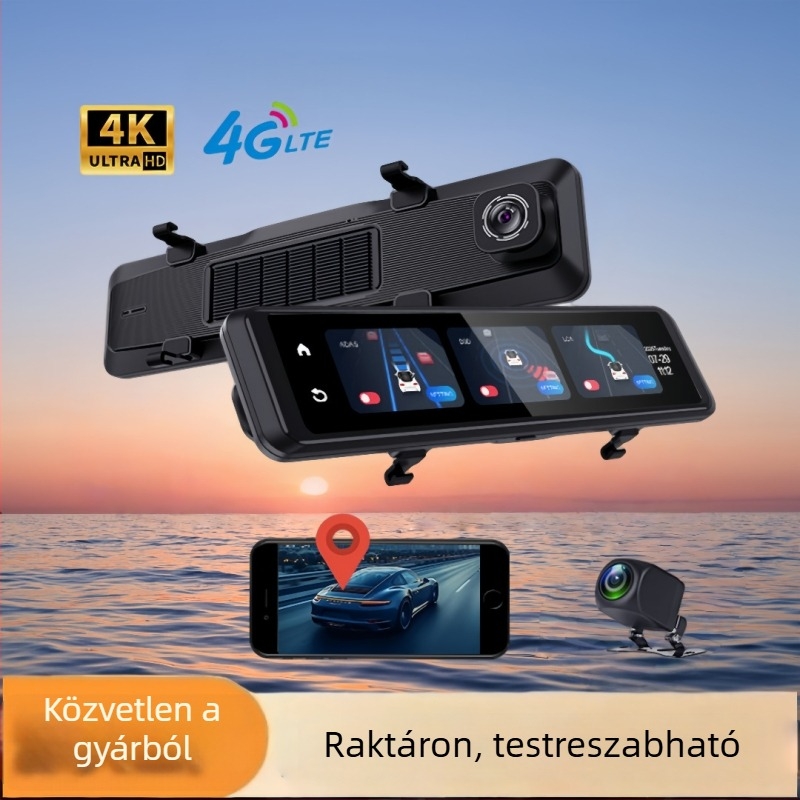 4K felbontású videó (2160P) és 4G adatfolyam, visszapillantó tükör kamera elöl-hátul kettős felvétellel, ADAS, 170° széles látószög