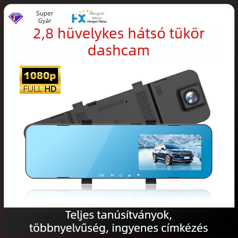 Kétcsatornás 1080p autós dash cam, 170° széles látószög, ciklikus felvétel, parkolás figyelés, TF-kártya támogatás