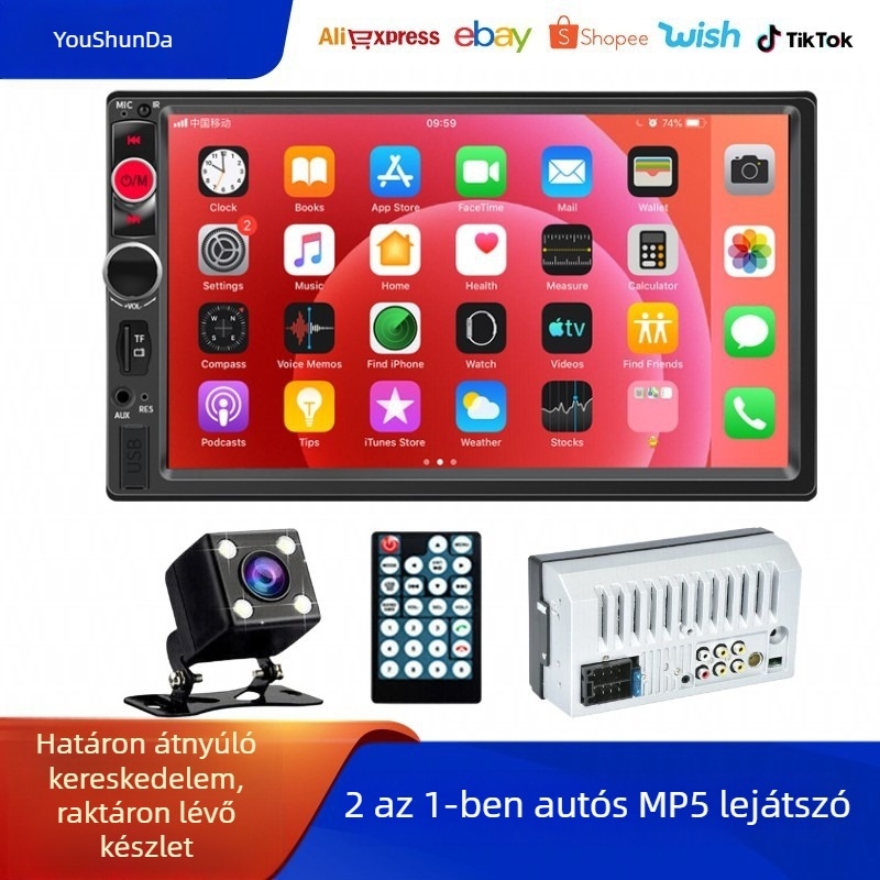 7 hüvelykes autó Bluetooth MP5 multimédiás lejátszó navigációval és képernyővetítéssel (7010)
