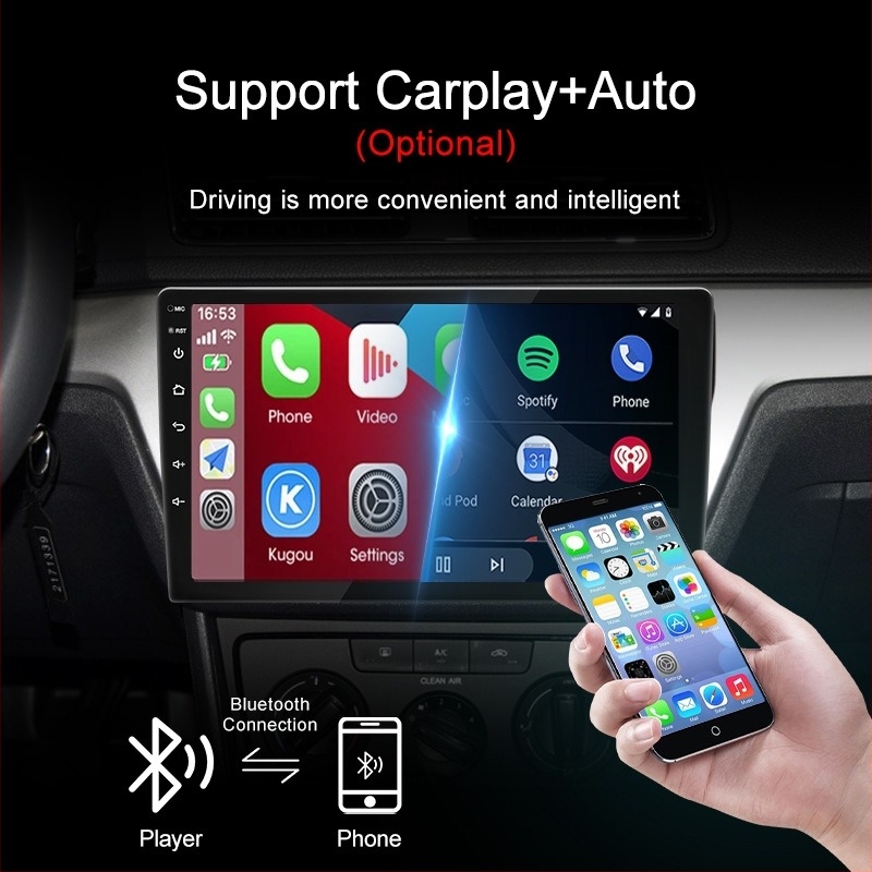 Yihang Android autófej‑egység GPS navigációval, CarPlay és Wi‑Fi | IPS kijelző, 7.9/9/10 hüvelyk, 12V tápegység, 4x45W kimenet