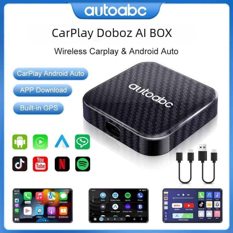 AI Box vezeték nélküli CarPlay és Android Auto, 2GB RAM, 16GB tárhely, USB-C, képernyő nélkül, YouTube és Netflix támogatás