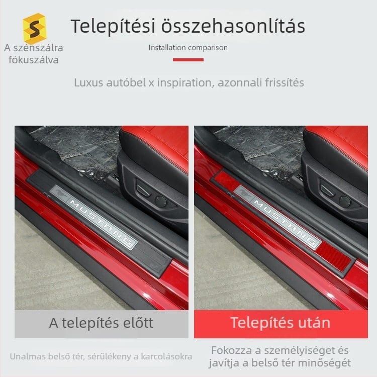 Autó belső térbe üdvözlő pedál dekoratív matrica, szénszálas vinil, modell DJYM028, származás: Dongguan, testreszabás elérhető, logó nyomtatása elérhető