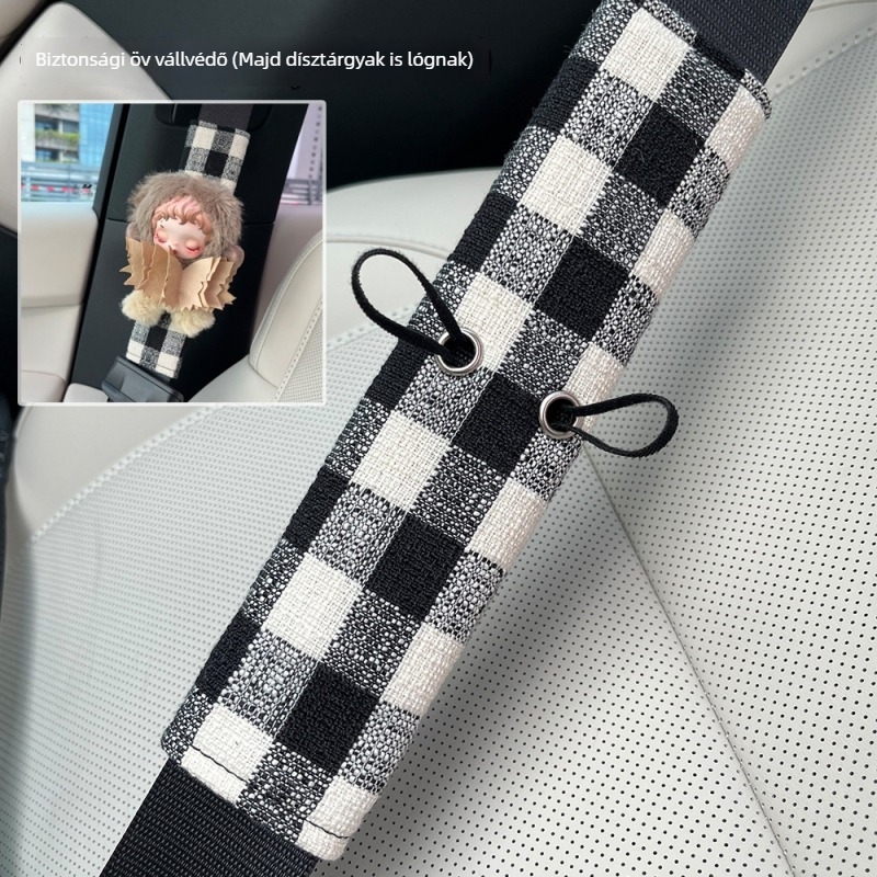 Autóöv vállvédő párna, kockás mintázatú textile, 50 g, testreszabható