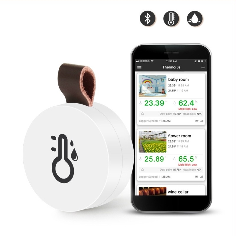 Bluetooth 5.0 hőmérséklet- és páratartalom-mérő adatokkal történő tárolással otthoni környezeti megfigyeléshez CR2032-es elemről működik