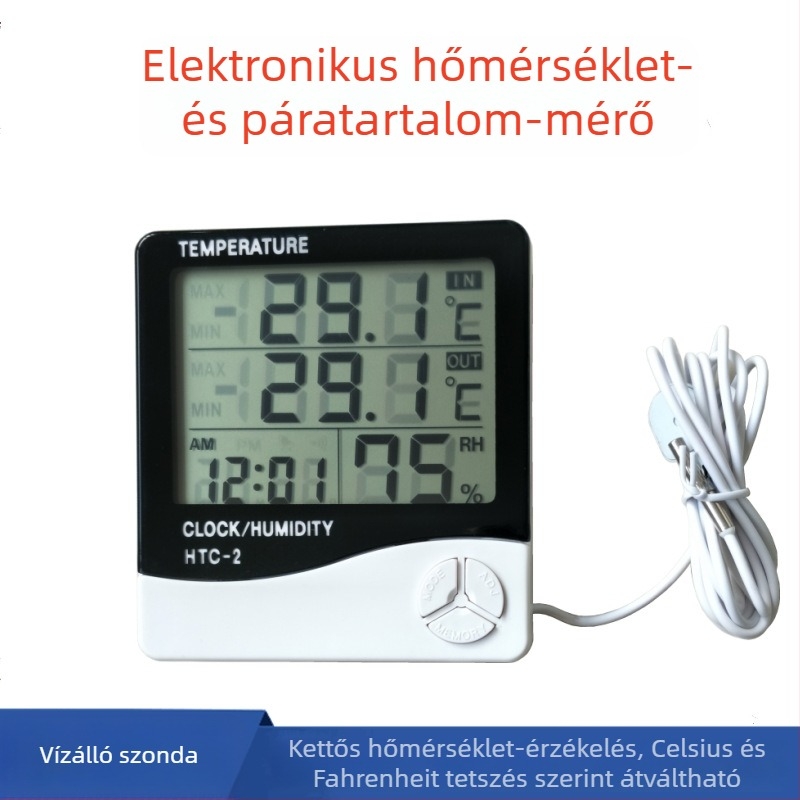 HTC-2 Digitális hőmérséklet- és páratartalom-mérő vízálló érzékelővel akváriumhoz