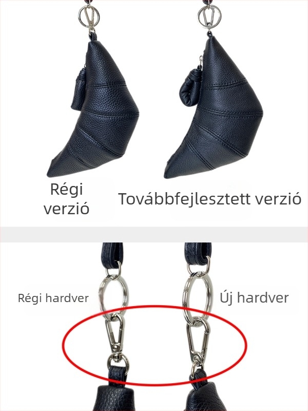 Valódi bőr croissant alakú mini táska kulcstartóval, kártyatartóval és aprópénzes tárcával, keresztpánttal