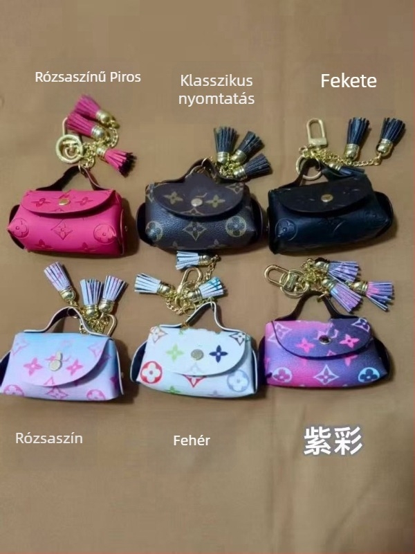 PU bőr mini pénztárca fülhallgató tartóval és kulcs-kártya rekesszel — betűk mintázat, uniszex, új nemzeti trend, 2025 tavasz