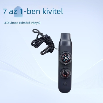 7 az 1-ben vészhelyzeti túlélő eszköz: síp, LED fény, hőmérő és iránytű