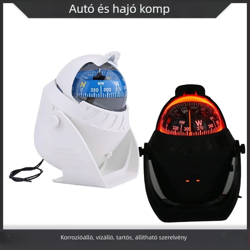 Tengeri gömbkompassz LED-del, 12V éjszakai navigációhoz, magas precizitás