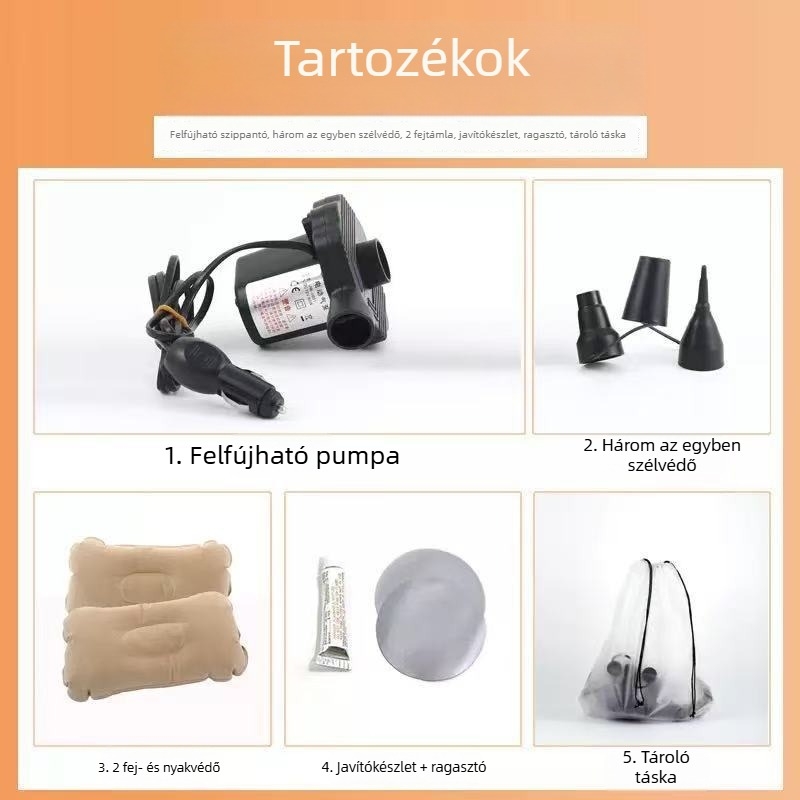 Flokkolt felfújható alvó párna autóhoz és kültéri használatra; flokkos felület, kettős használat autóhoz és kültérre, súly 1500 g, terhelhetőség 130 kg, kézi felfújás