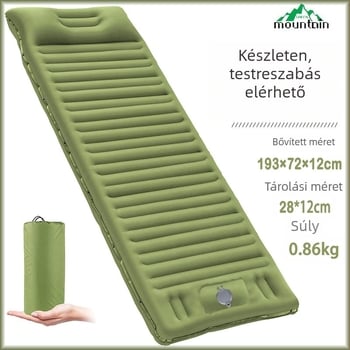 Kültéri felfújható ágy húzóhevederrel; hordozható kemping- és autóhasználatra alkalmas levegő matrac; tömeg 0,86 kg; maximális terhelés 200 kg; felső felület 40D nylon TPU