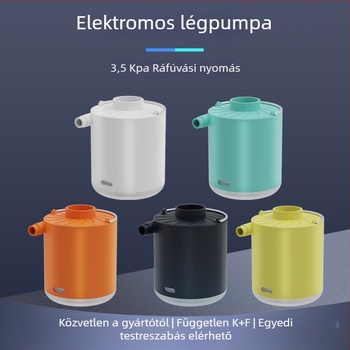 Beépített akkumulátorral és világítással rendelkező elektromos levegőpumpa kültéri felfújható tárgyakhoz (felfújható matrac, úszógyűrű) – ABS műanyag, 5V, 2A, legfeljebb 80W, légáramlás >70 L/min
