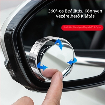 Autóhoz való kisméretű, kerek visszapillantó tükör, széles látómezővel, 360°-ban állítható vákuumos csatlakozással, kiegészítő tükör