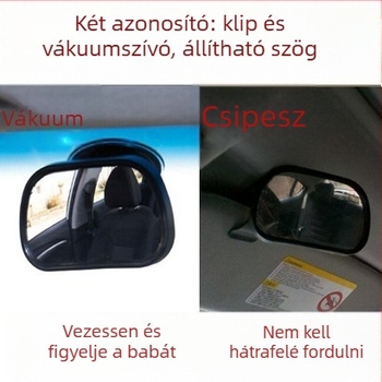 Autóba üléses baba hátsó néző – gömb alakú tükör, rögzítés vákuumcső vagy klipsz a napsütötte felülethez, PE műanyag ház
