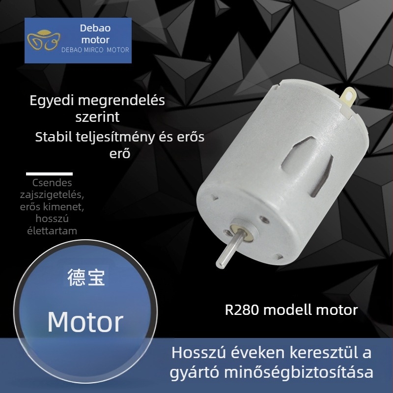 R280 kefés mikromotor, DC 36V alatt, 95%-os hatékonyság, alkalmas vízszivattyúkhoz, vízmelegítőkhöz és víz kivonókhoz