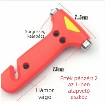 Kétfunkciós vészhelyzeti kalapács készlet vágókéssel, ABS és 45# szénacél, hordozható, 90 g / 170 g
