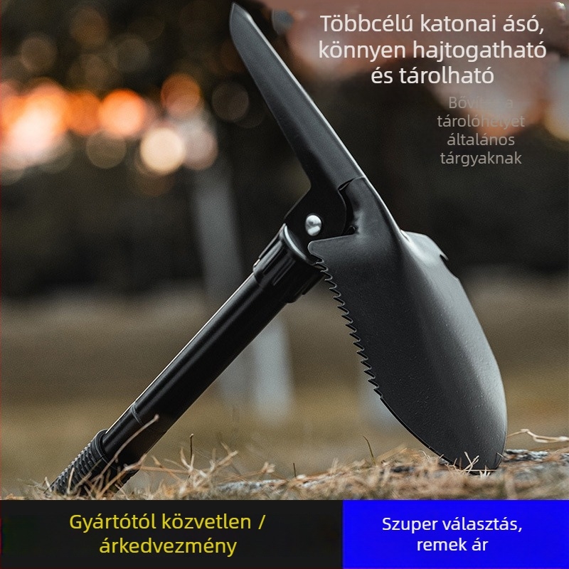 Összecsukható rozsdamentes acél ásó – négy az egyben, hordozható túlélő eszközkészlet kempingezéshez és autózás közben