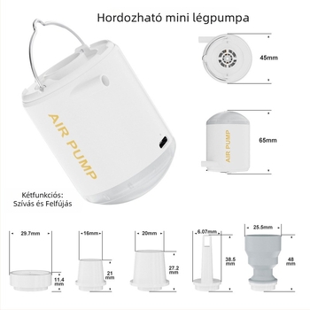 Volip USB-s tápellátású 80W hordozható mini levegőpumpa otthoni és kültéri használatra, digitális kijelző, világítás, légáram >70 L/min