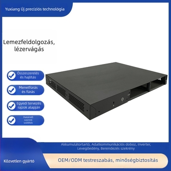 Elektronikai lemezből készült burkolat | Anyagok: rozsdamentes acél, alumínium ötvözet, réz, cink ötvözet, molibdén; Vastagság: 0,5–20 mm; Feldolgozás: lézeres vágás, nyomás, hajlítás, CNC fúrás; Felületkezelés: mattítás, polírozás, oxidáció, galvanizálás;