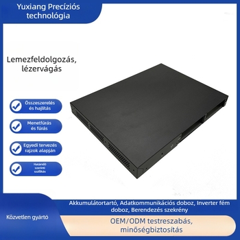 Elektronikai lemezből készült burkolat | Anyagok: rozsdamentes acél, alumínium ötvözet, réz, cink ötvözet, molibdén; Vastagság: 0,5–20 mm; Feldolgozás: lézeres vágás, nyomás, hajlítás, CNC fúrás; Felületkezelés: mattítás, polírozás, oxidáció, galvanizálás;