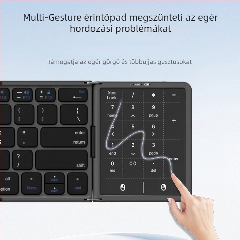 Összecsukható Bluetooth billentyűzet Type-C töltéssel és nagy érintőpaddal, digitális irodai használatra
