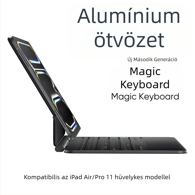Bluetooth billentyűzet alumíniumötvözetből iPad Pro 11/13 hüvelykhez (M2/M4), vékony, könnyű mágneses rögzítéssel