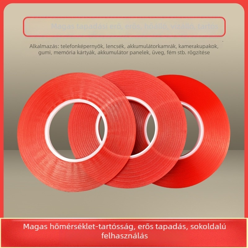 0,2 mm PET kétszeres oldalú ragasztó, átlátszó piros fólia, varrat nélküli, magas hőmérséklet-állóságú, kijelző keretekhez és digitális összeállításokhoz