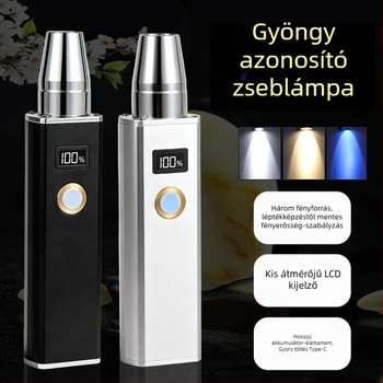 Három fényforrással rendelkező LED zseblámpa jáde és ékszerek azonosításához — 30W, 2000mAh, hatótáv 50–100 m, üzemidő 4–8 óra