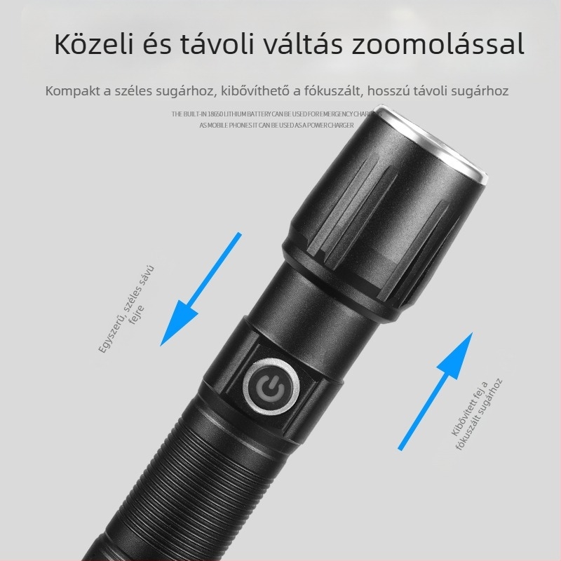 LED mini elemlámpa, újratölthető alumíniumötvözet test, 10W, 200–500 m hosszú hatótáv, modell C1