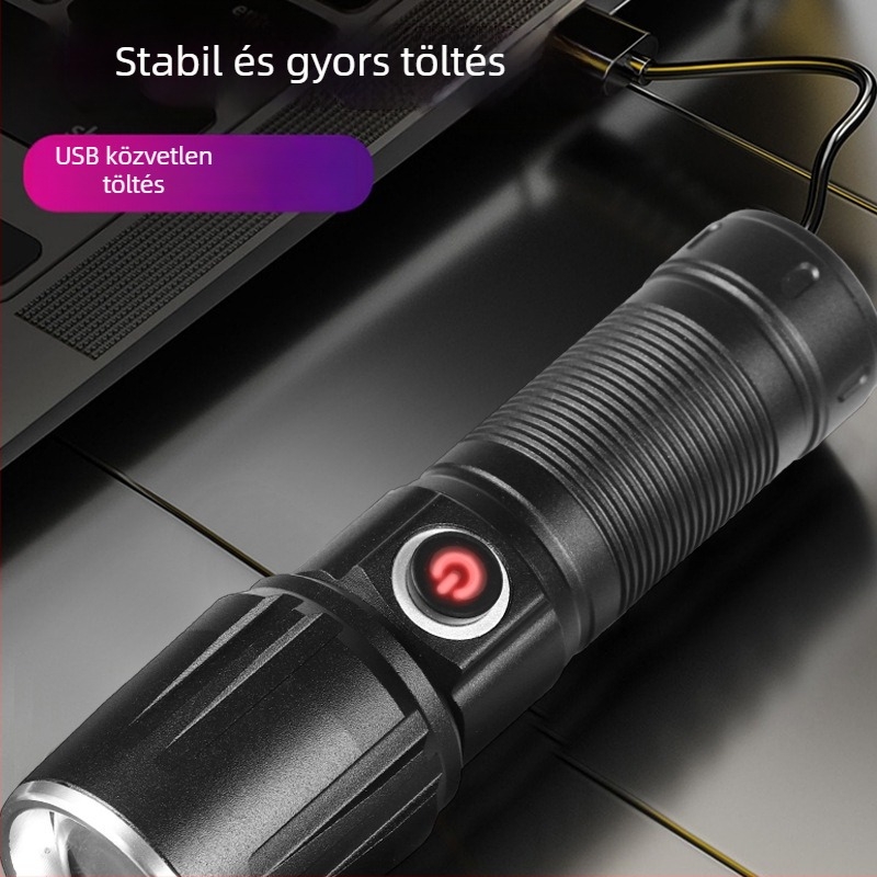 LED mini elemlámpa, újratölthető alumíniumötvözet test, 10W, 200–500 m hosszú hatótáv, modell C1