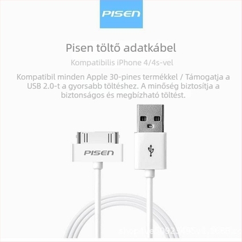 Tablet adat- és töltőkábel iPhone 4S és iPad 2-höz - USB-A, 1-2 m, ABS ház, PD gyors töltés