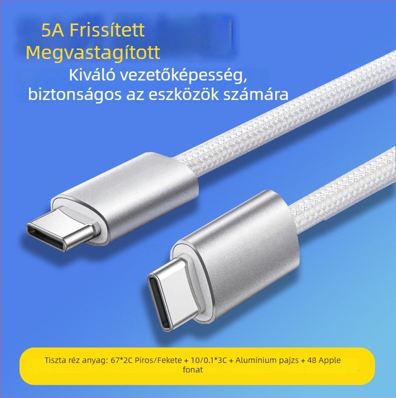 PD-100W gyors töltés USB-C kábel iPhone 15/16/17, Huawei, Honor és Vivo táblagép