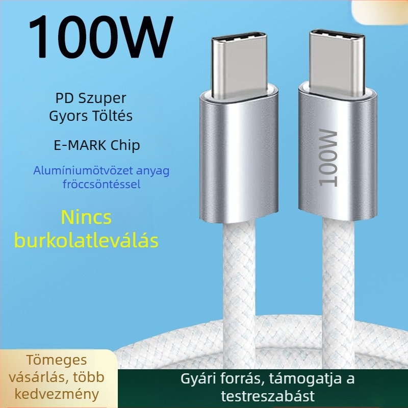 PD-100W gyors töltés USB-C kábel iPhone 15/16/17, Huawei, Honor és Vivo táblagép
