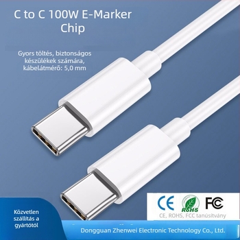 USB-C–USB-C adatkábel E-marker chippel, 100W PD gyors töltés, TPE burkolat