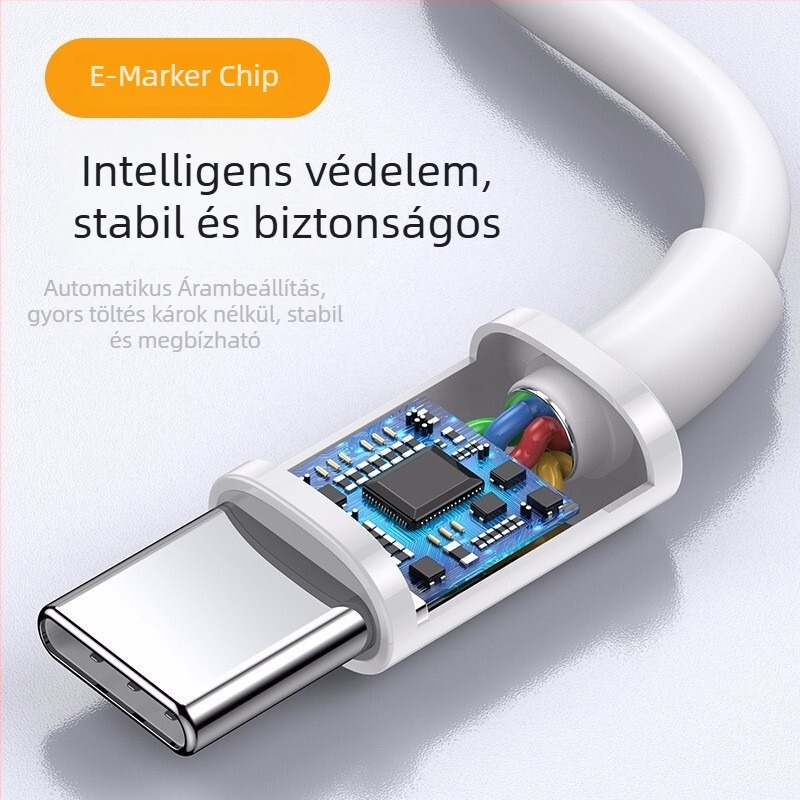 USB-C–USB-C adatkábel E-marker chippel, 100W PD gyors töltés, TPE burkolat