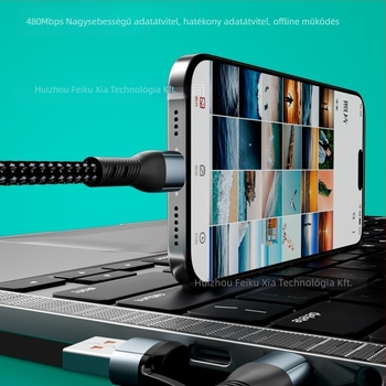 Öt az egyben 200W gyors töltésű adatkábel Lightning, OTG, Micro USB és Type-C, hossz 1,2 m, fonott