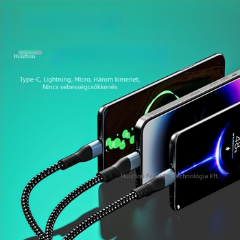 Öt az egyben 200W gyors töltésű adatkábel Lightning, OTG, Micro USB és Type-C, hossz 1,2 m, fonott