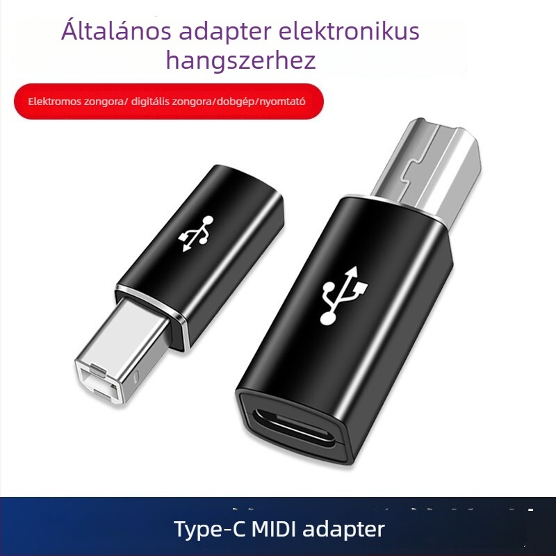 Type-C to USB-B adapterkábel – nyomtatóhoz, laptophoz és tabletához; 0.2 m, fém, egyfejű csatlakozás, 10 W max, kiterjesztő adapter