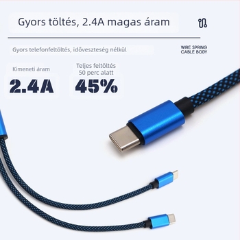 Type-C nylon fonott adatkábel, 100W, 1-2 elágazás, 2 az 1-ben tabletához