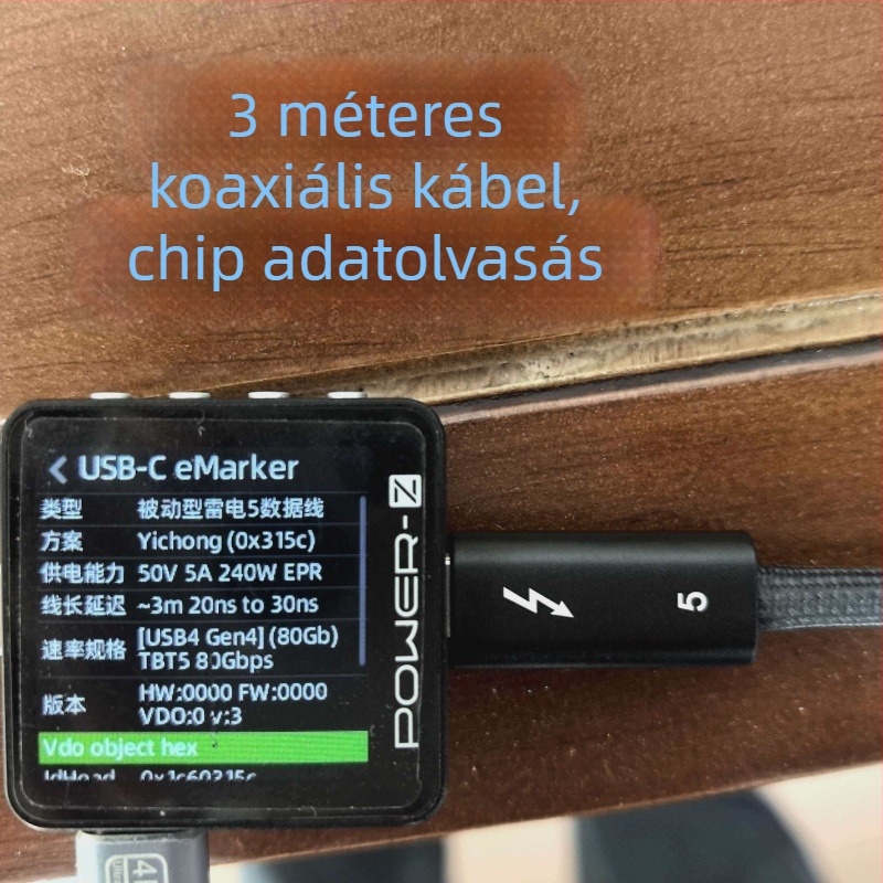 Koaxiális Thunderbolt 5 adatkábel, hossz 1–2 m, 80 Gbps, 16K, 240W gyors töltés, USB4 / Thunderbolt 4 kompatibilis