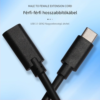 USB-C 3.1 teljes funkciós adatkábel audió/videó átvitelre, 4K60Hz, USB-C férfi-női hosszabbító, 16 vezető