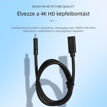 USB-C 3.1 teljes funkciós adatkábel audió/videó átvitelre, 4K60Hz, USB-C férfi-női hosszabbító, 16 vezető