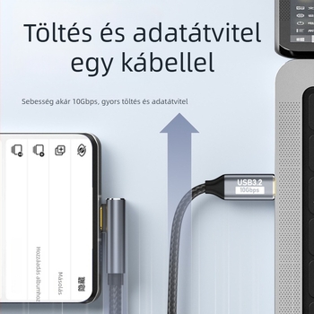 GEN2 USB-C to USB-C adatkábel, 10Gbps, 100W PD, 1 m hosszú